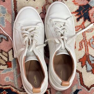 Clarks Women's White Leather Sneakers